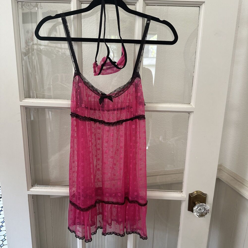 Lace Babydoll Nightie & Thong Set Vintage 90s Women's Small Rene Rofe NWOT